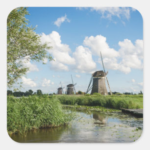Drie windmolens en een gracht sticker