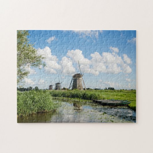 Drie windmolens en een puzzelpuzzel in het kanaal legpuzzel (Horizontaal)