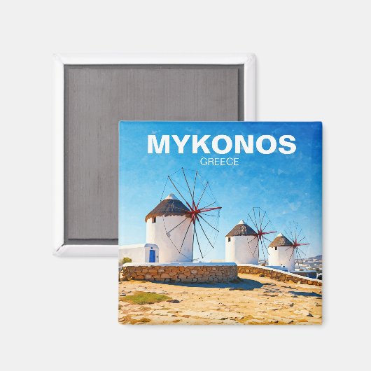 Drie windmolens in Mykonos Griekenland Cycladen Re Magneet (Voorkant / Achterkant)