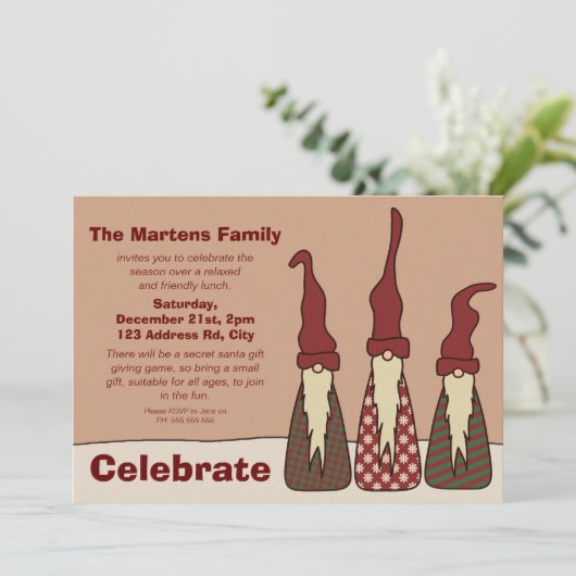 Drie Wise Elves, uitnodiging van de kerstpartij (Staand voorkant)
