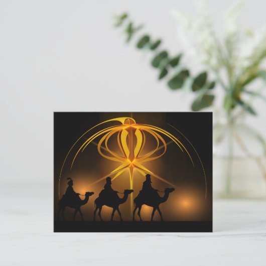 Drie Wise-Mannen en Advent Star Merry-kerst Feestdagenkaart (Staand voorkant)