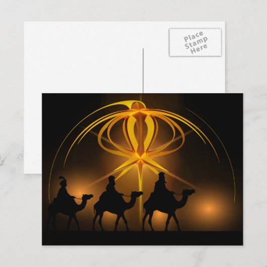 Drie Wise-Mannen en Advent Star Merry-kerst Feestdagenkaart (Voorkant / Achterkant)