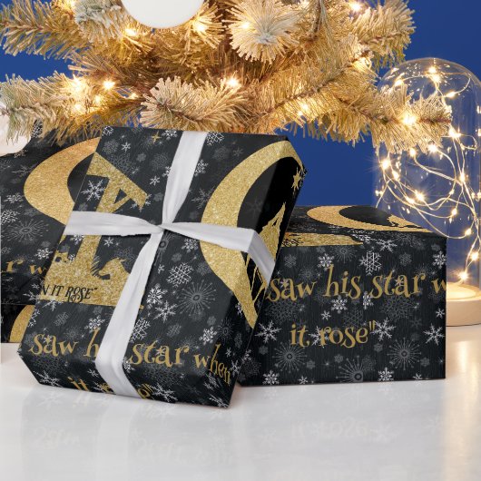 Drie-Wise Mannen Gold Black kerstpapier met kersti Cadeaupapier (Feestdagen)