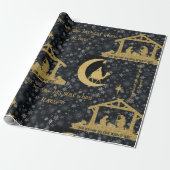 Drie-Wise Mannen Gold Black kerstpapier met kersti Cadeaupapier (Uitgerold)