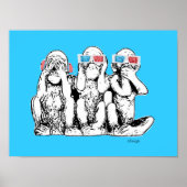 Drie Wise Monkeys 3D Species Pop Art Poster Print (Voorkant)