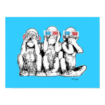 Drie Wise Monkeys 3D Species Pop Art Poster Print