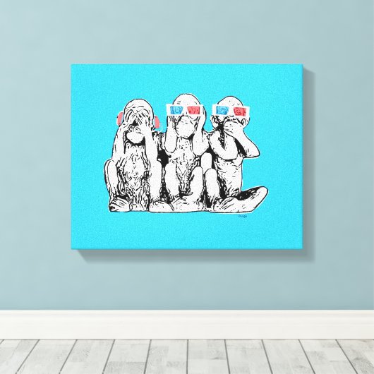 Drie Wise Monkeys 3D Species Pop Art Print (Insitu (Houten vloer))