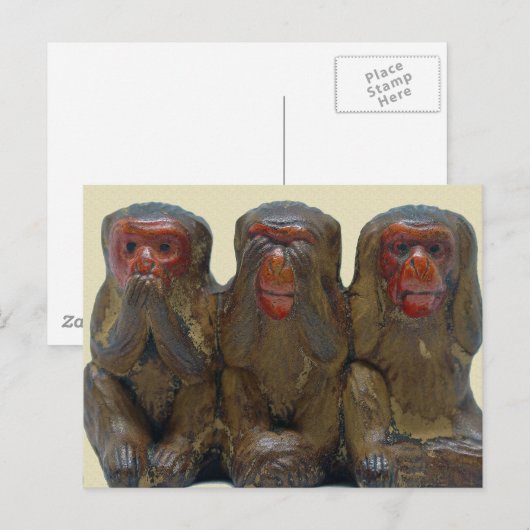 Drie Wise Monkeys Briefkaart (Voorkant / Achterkant)