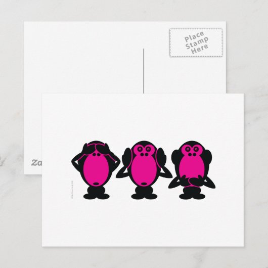 Drie Wise Monkeys Briefkaart (Voorkant / Achterkant)