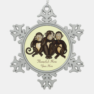 Drie Wise Monkeys Tin Sneeuwvlok Ornament