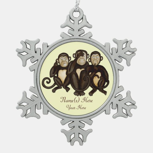 Drie Wise Monkeys Tin Sneeuwvlok Ornament (Voorkant)