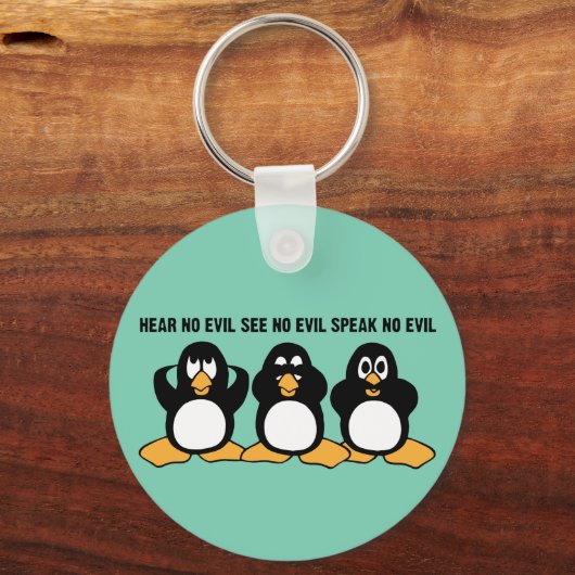 Drie Wise Penguins Design Graphic Sleutelhanger (Achterkant)