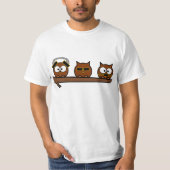 Drie Wise Quirky Owls T-shirt (Voorkant)