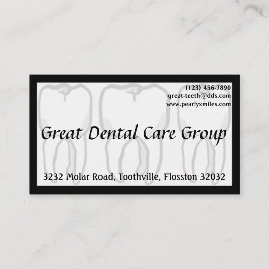 Drie Wise Teeth White Dentist Visitekaartje (Voorkant)