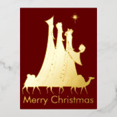 Drie Wisemen Vrolijk Kerstmis Goud Folie Feestdagen Briefkaart (Voorkant)
