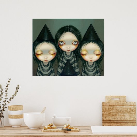Drie Witchy Sisters low-brow gothic Art Print (Keuken)