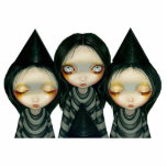 Drie Witchy Sisters Photo Sculpture Staand Fotobeeldje<br><div class="desc">Drie grote zusjes. Heel schattig met puntige petten, grote staarogen (of gesloten ogen) en stripe shirten. Dit is mijn eigen originele acrylschilderij. Maakt een schattige foto-sculptuur! Het zou ook goed werken als een Halloween decoratie! HERINNER: U kunt de grootte van deze foto-sculptuur eenvoudig wijzigen - of zelfs Zazzle een speld...</div>
