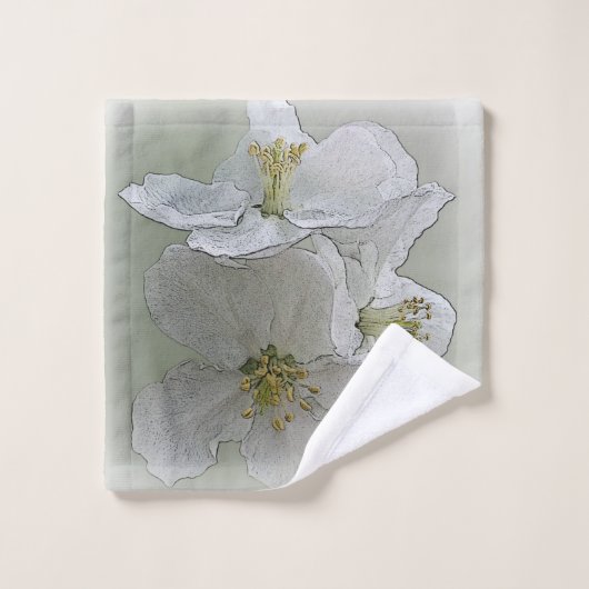 drie witte bloemen bad handdoek (Wasdoekje)