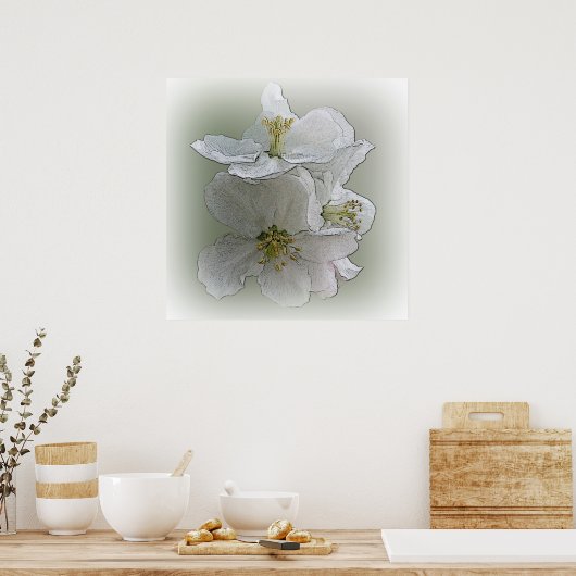 drie witte bloemen poster (Keuken)