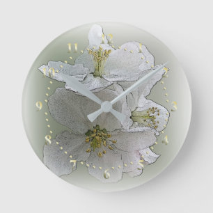 drie witte bloemen ronde klok