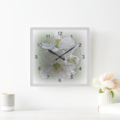 drie witte bloemen vierkante klok (Huis)