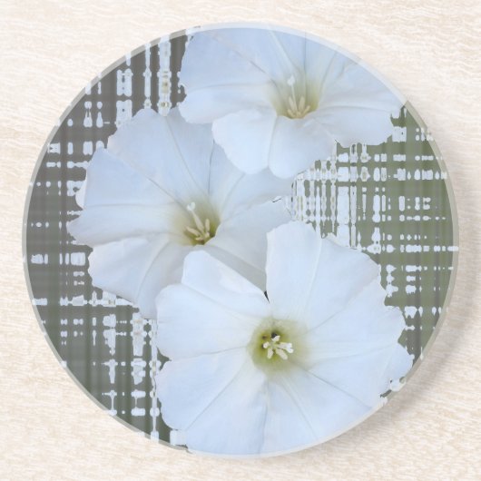 drie witte bloemen zandsteen onderzetter (Voorkant)