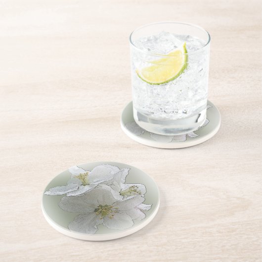 drie witte bloemen zandsteen onderzetter (Zijkant)
