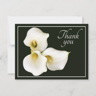 Drie witte Calla Lilies zwarte achtergrond Dank u Briefkaart