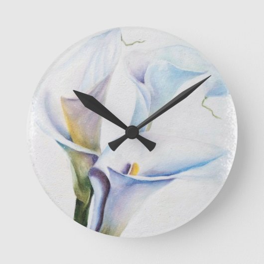 DRIE WITTE CALLA LILILIES CLOCK RONDE KLOK (Voorkant)