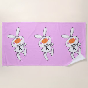 Drie witte duimen omhoog Cartoon Bunnies Rosy Chee Strandlaken