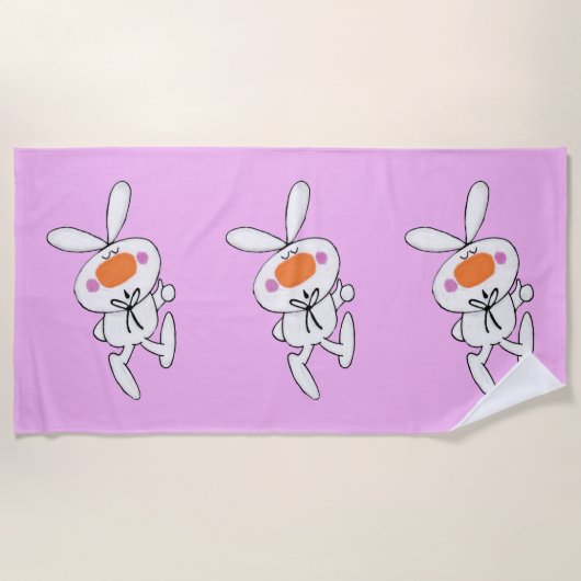 Drie witte duimen omhoog Cartoon Bunnies Rosy Chee Strandlaken (Voorkant)