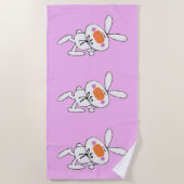 Drie witte duimen omhoog Cartoon Bunnies Rosy Chee Strandlaken (Voorkant)