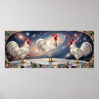 Drie witte hanen. poster