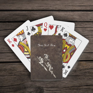 Drie  witte heksen die op bezems vliegen pokerkaarten
