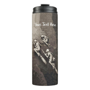 Drie witte heksen vliegen op bezems Mix van bruine Thermosbeker