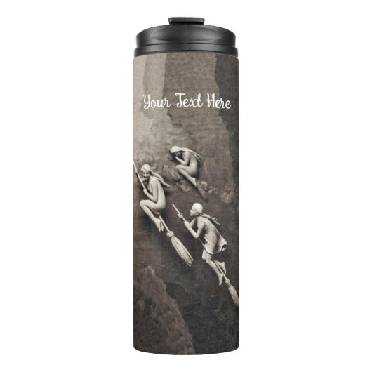 Drie witte heksen vliegen op bezems Mix van bruine Thermosbeker (Voorkant)