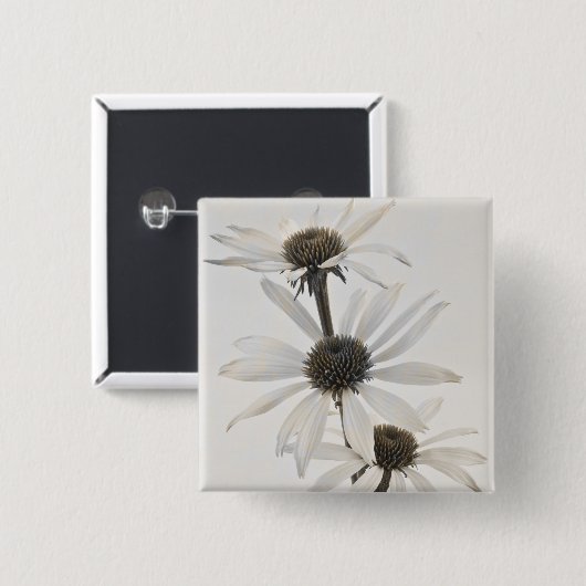 Drie witte kloonbloemen vierkante button 5,1 cm (Voorkant /achterkant)