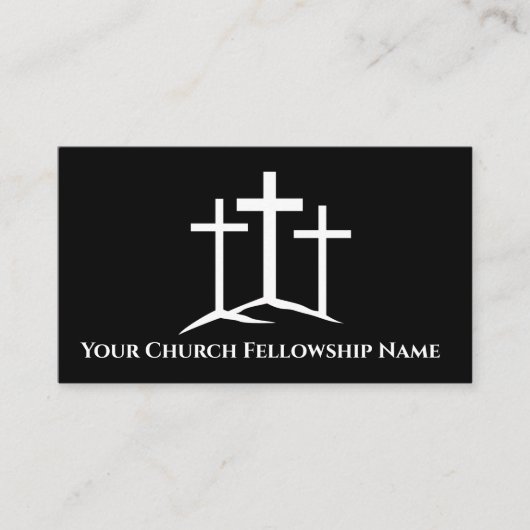Drie witte kruisen kerk pastor visitekaartje (Voorkant)
