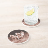 Drie witte paarden zandsteen onderzetter (Zijkant)