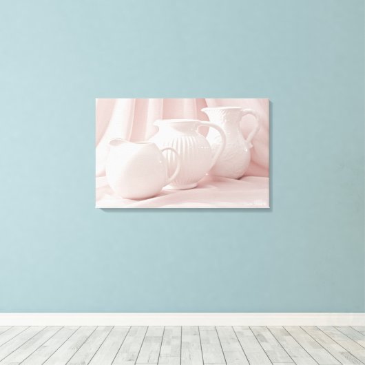 Drie witte pareldoek canvas afdruk (Insitu (Houten vloer))