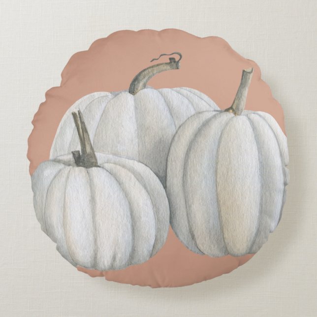 Drie witte pompoenen rond kussen (Voorkant)