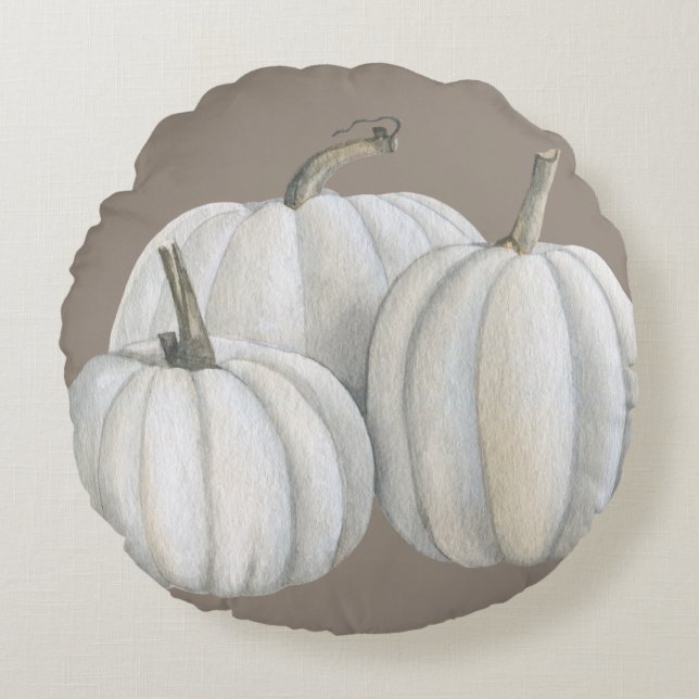 Drie witte pompoenen rond kussen (Voorkant)