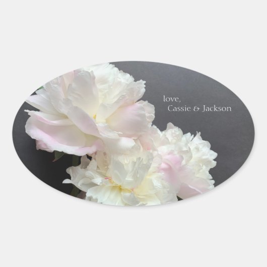 Drie witte pony's op donkergrijs ovale sticker (Voorkant)