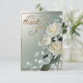 Drie witte rozen/gouden trim bedankkaart (Staand voorkant)