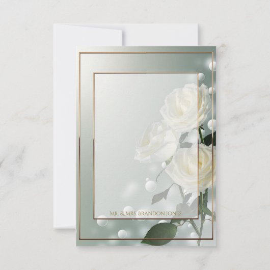 Drie witte rozen/gouden trim bedankkaart (Achterkant)