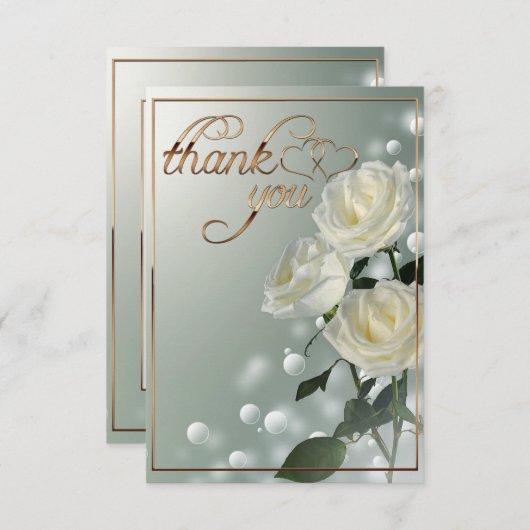 Drie witte rozen/gouden trim bedankkaart (Voorkant / Achterkant)
