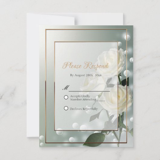 Drie witte rozen/gouden trim bedankkaart (Achterkant)