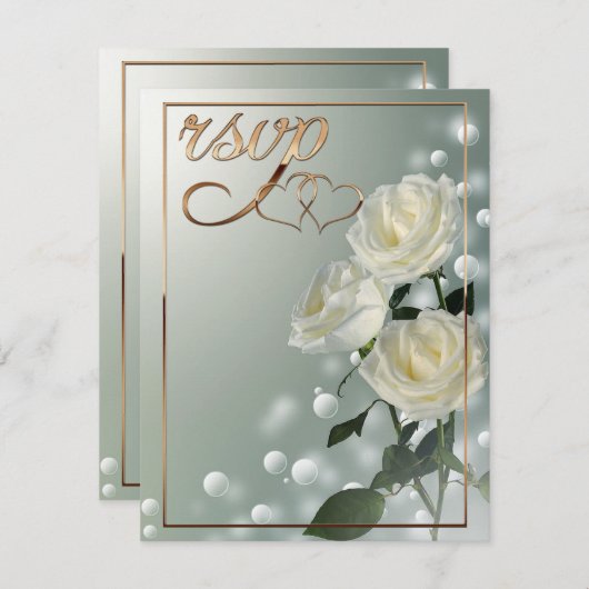 Drie witte rozen/gouden trim bedankkaart (Voorkant / Achterkant)