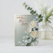 Drie witte rozen/gouden trim briefkaart (Staand voorkant)