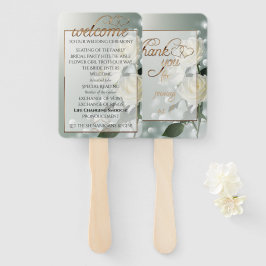 Drie witte rozen/gouden trim handwaaier